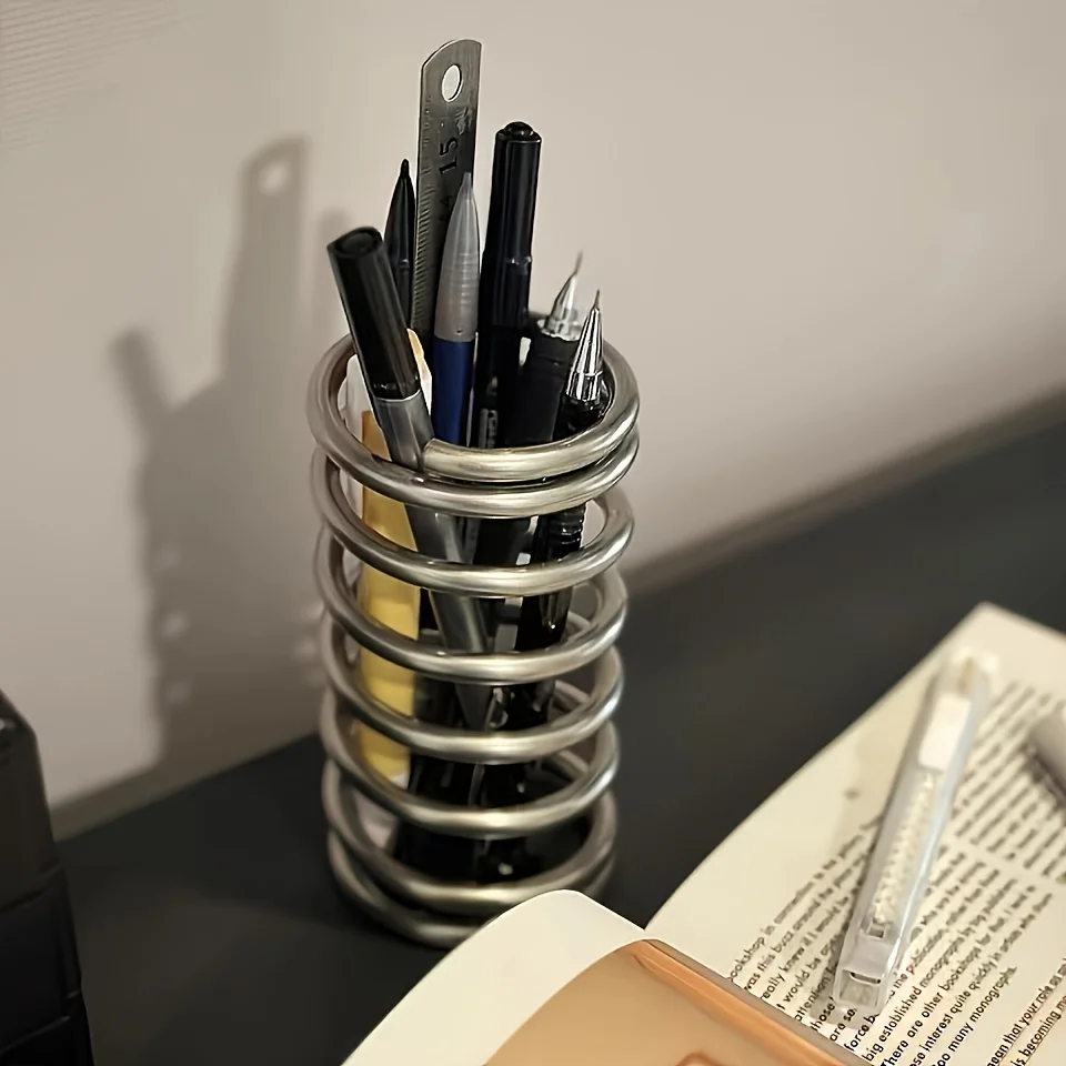 Stainless Steel Spiral Desk Organizer Multifunctional Hollow Pen Holder Bathroom Toothbrush Rack Home Countertop Accessory