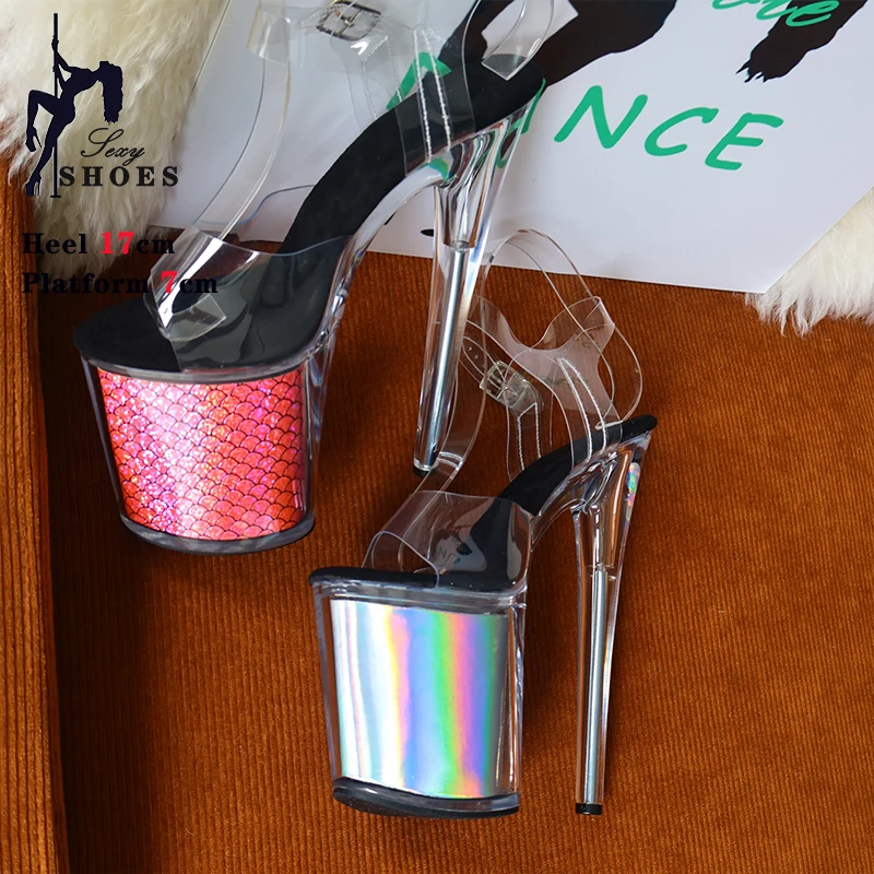 High-quality 17CM/7inches Women Sandals Stripper High Heel Shoes Transparent Platform Glitter Stiletto Pole Dance Shoes Wedding 3