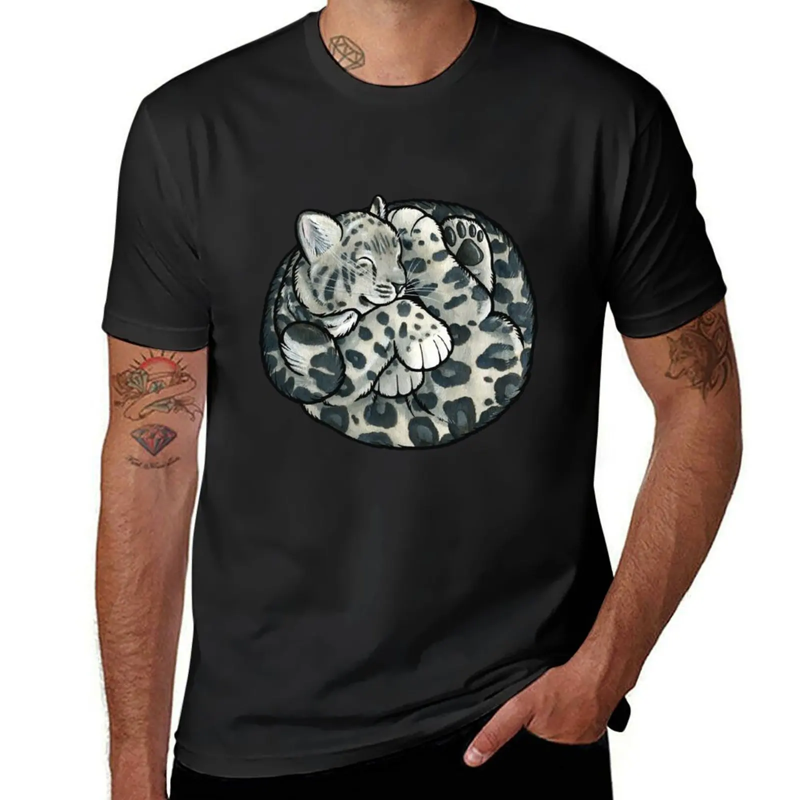 Sleeping snow leopard cub T-Shirt summer tops oversized tees heavyweights mens workout shirts