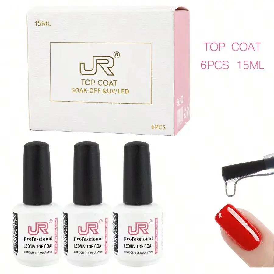 15ml 6pcs/box top coat base coat with JR private label long lasting strengthen bling nail gel top and base coat nail polish 3