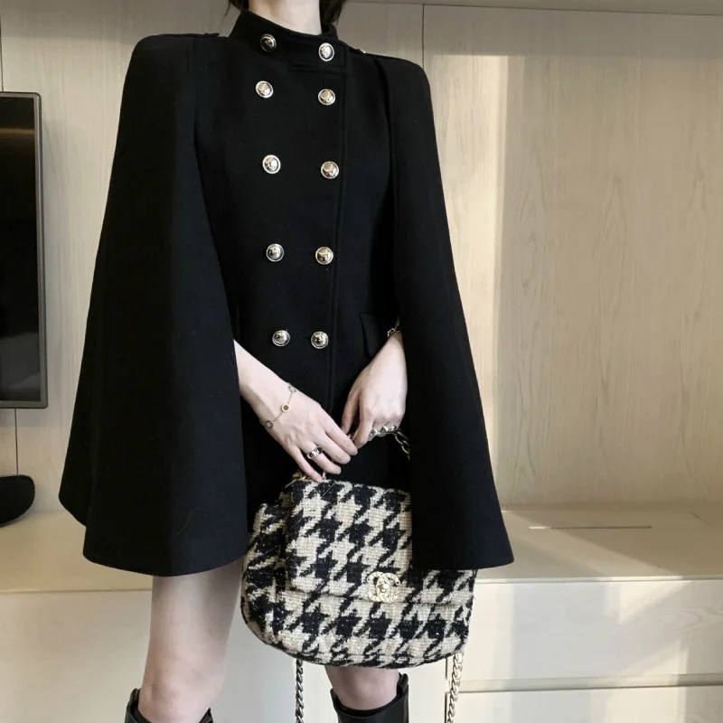 Autumn Winter 2023 Woman Coats Black Jacket for Women Solid Color No Hoodie Wool Blend Clothing Vintage Elegant Office Lady Wear