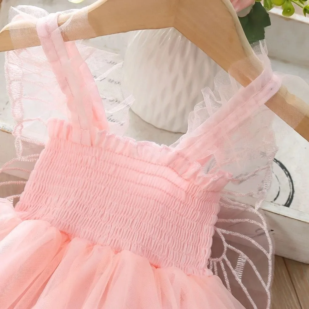 Fashion Lace-up Baby Girl Princess Dress Sleeveless Sweet Baby Girl Bubble Dress Casual Lace Butterfly Wing Pettiskirt Birthday
