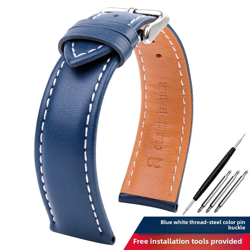 Premium Genuine Leather Men's Watch Band - Black, Brown, Blue - Luxurious Cowhide Bracelet