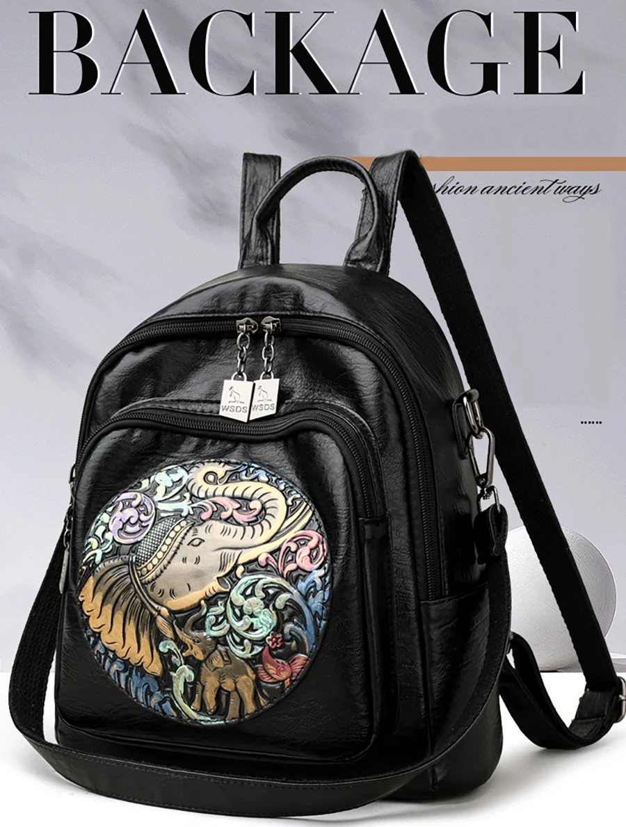 2024 Elephant Print Design Backpacks High Quality Leather Solid Color Backpack Luxurious Women's Brand Travel Mochilas Sac A Dos