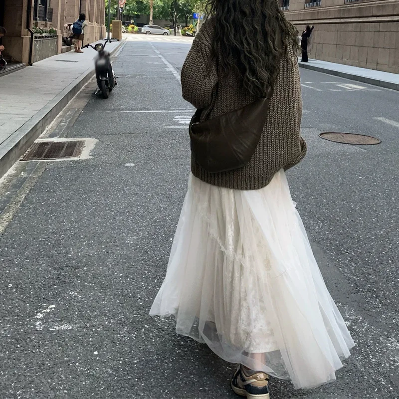

2023 New Arrival Women Velvet Tulle Skirt High Waist A line Skirt Elegant and Slimming Gentle Autumn Winter Fashion