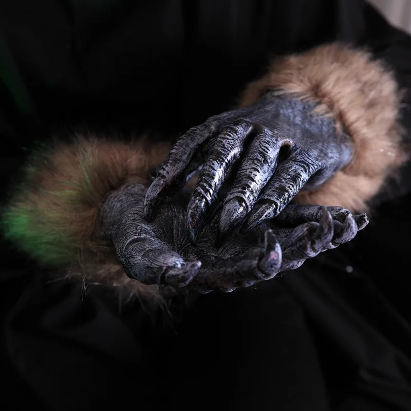 Halloween Werewolf Gloves Ghost Festival Horror Wolf Claw Set Long Hair Beast Gloves Simulated Black Wolf Gloves