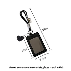Premium Leather ID Card Holder with Keyring and Backpack Attachment (Black Heart)