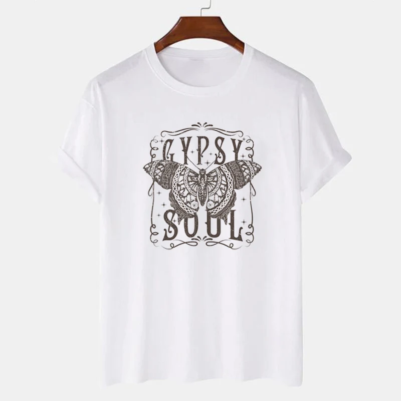 Gypsy soul borboleta impressão hippie boho t camisa senhoras