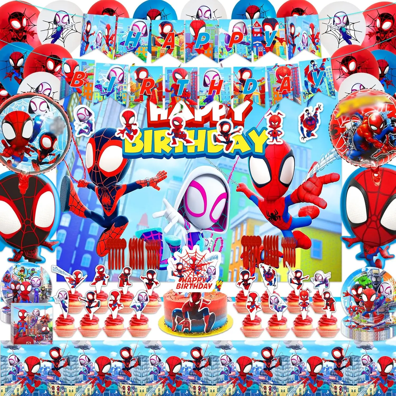 Spidey and His Amazing Friends Birthday Party Supplies and Decoration Spidey 3d Balloon Cup Tablecloth Candy Box for Kids spiderman party toys spiderman party supplies birthday party supplies party supplies