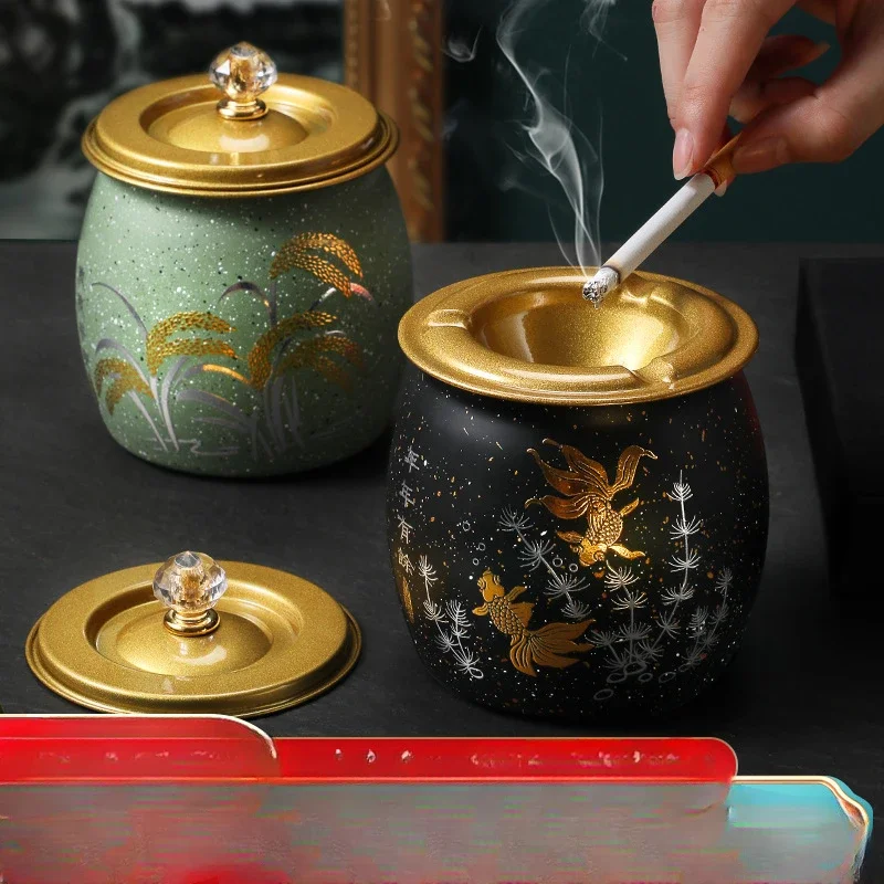 Stainless Steel Ashtray Home Living Room Cover Prevent Fly Ash Fashion Gift