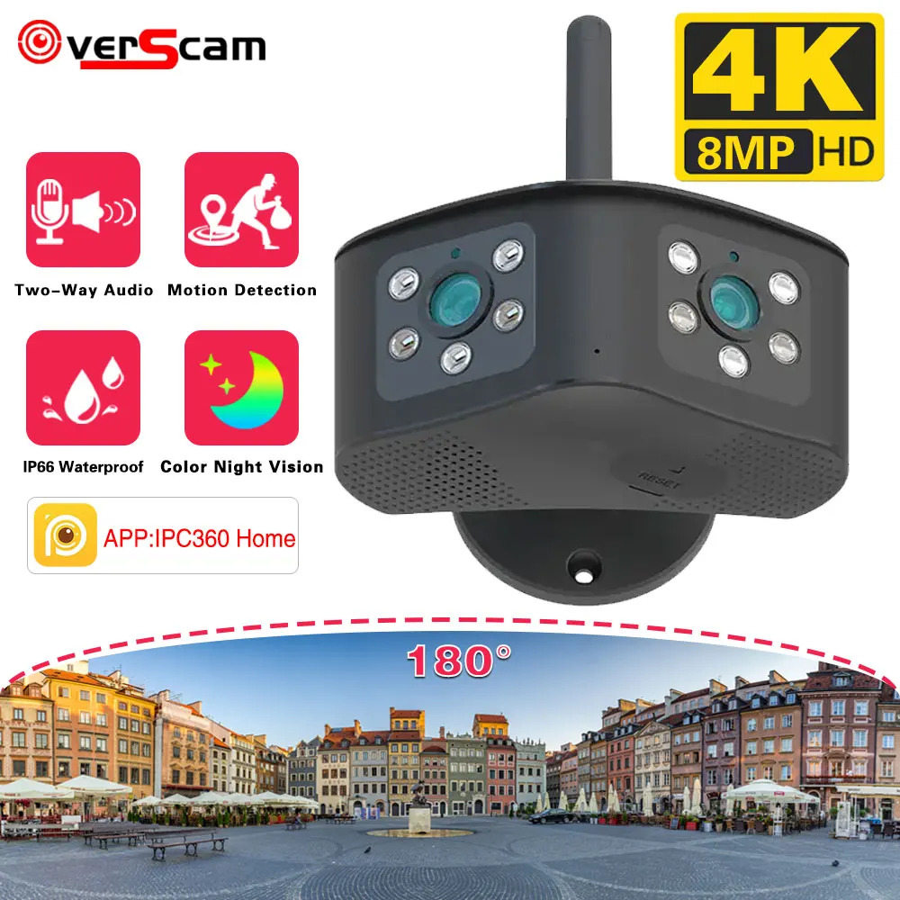 

4K 8MP Outdoor 180° Ultra Wide View Angle Panoramic WIFI Camera Dual Lens IP Camera AI Human Detection 4MP CCTV Security Camera