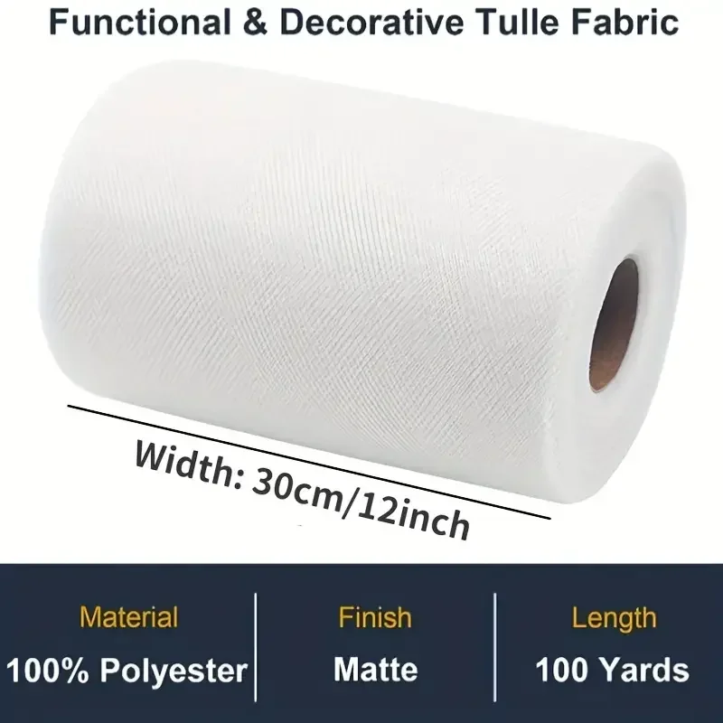 Tulle Roll Upgrade Large 12" x 100 Yards (300ft)（30cm X 91M) for Tutu Bow Birthday Party Wedding Decorations DIY 30CM*91M