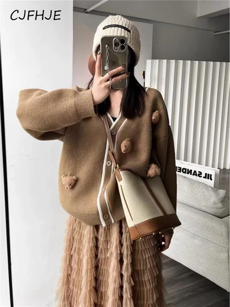 

CJFHJE Модные женские свитера, новый осенне-зимний однотонный утепленный универсальный топ, характерный стереоскопический вязаный кардиган, пальто