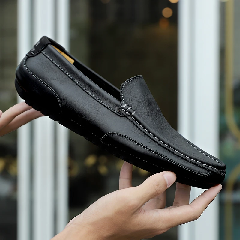 Genuine Leather Men Casual Shoes Brand 2020 Italian Men Loafers Moccasins Breathable Slip on Black Driving Shoes Plus Size 37-47 3