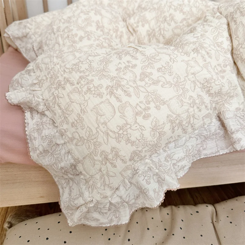 Woodland Nursery Bedding Set Cotton Muslin Duvet Cover Set Forest Theme Duvet Cover and Pillowcase for Childrens