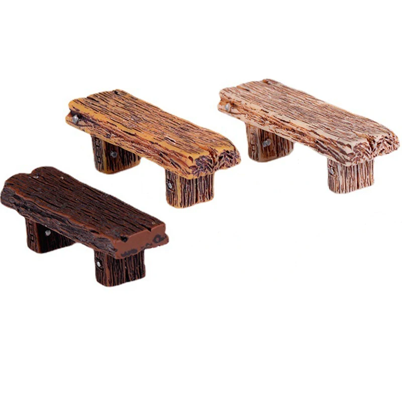 Cute Wooden Chair Stool Fairy Garden Miniatures Decor Couple Bench Action Figurine DIY Micro Gnome Terrarium Gift 3Pcs ornament crafts miniature figurines miniature ornament