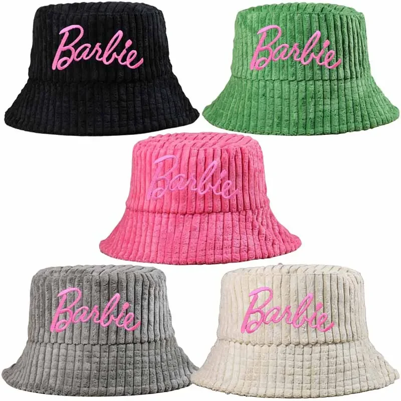 

Barbie Anime Kawaii Corduroy Hat Girl Girlish Style Autumn Winter Warm Windproof Thick Embroidery Fisherman Hat Women Cap