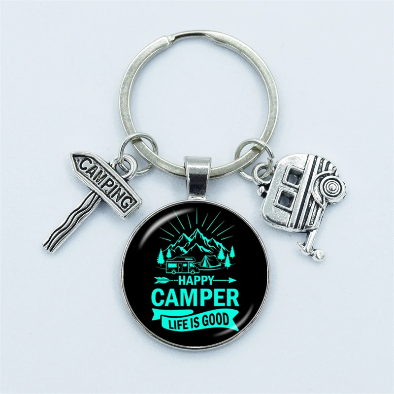 Cute Camper Wagon Keychain, I Love Camping Keychain, Trailer Signpost Keychain, Vacation Travel Memorial Jewelry Gifts - Image 2