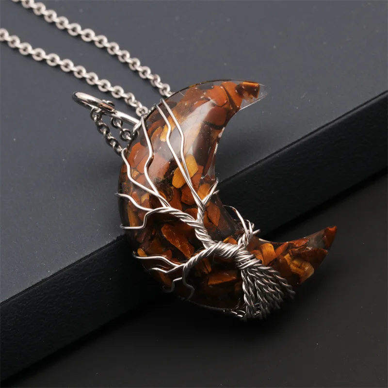 Collane di cristallo dell'albero della vita, cristallo curativo, cristallo di quarzo, pietre tumbled, collana vintage di filo, gioielli pendenti - Italia