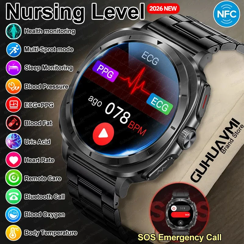 2026 New AI Laser Health Monitor Smart Watch Man ECG+HRV Uric Acid Blood Lipid Blood Pressure Clock NFC HD Bluetooth Call Watch 1