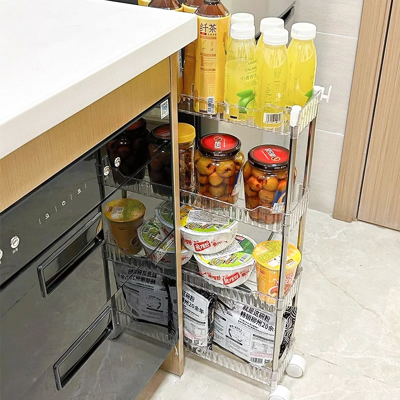 Mobile Storage Rack Trolley Organizer With Wheels Acrylic Narrow Slit Storage Cabinet Bathroom Home Multi-layer Organizer 3
