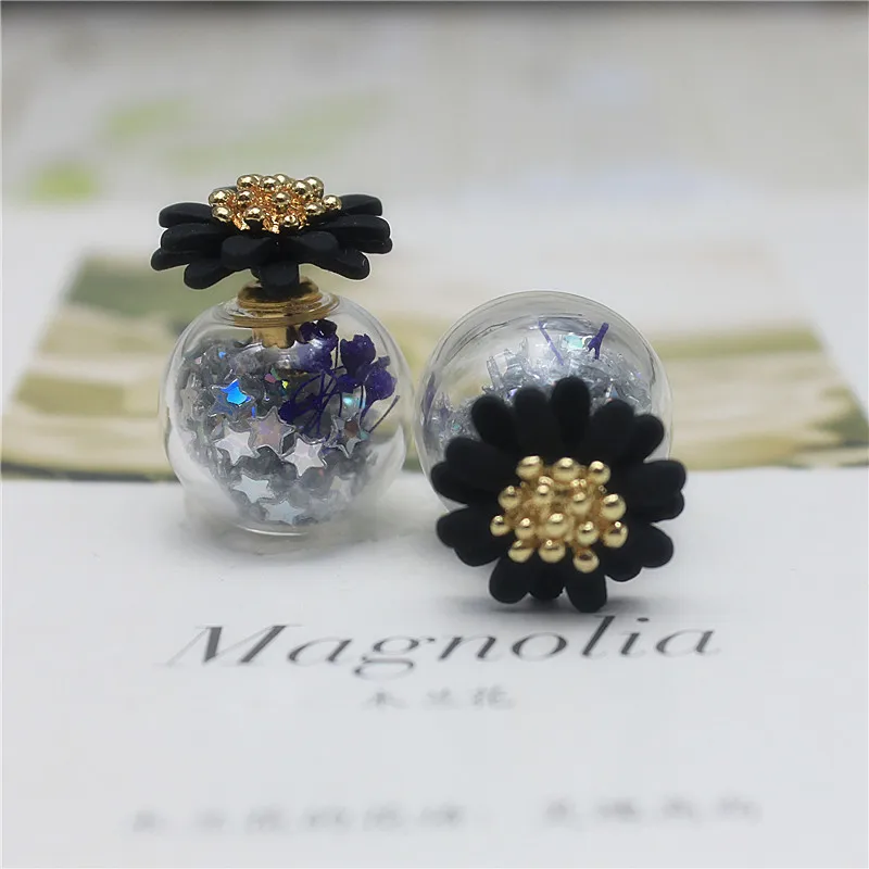 Fashion Jewelry Design Wishing Star Glass Ball Eternal Flower Gypsophila  Earrings for Women Temperament Korean Girl Accessories