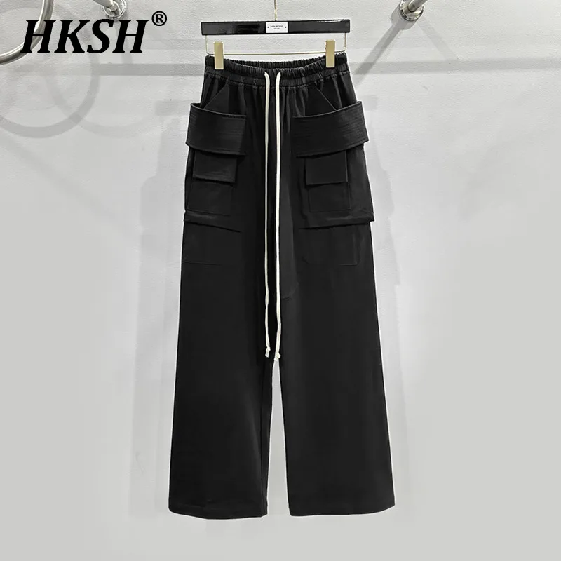 HKSH Men's Streetwear 2024 Spring Summer RO Style Dark Motorcycle Double Loop Knitted Fabric Multi Pocket Workwear Pants HK1369