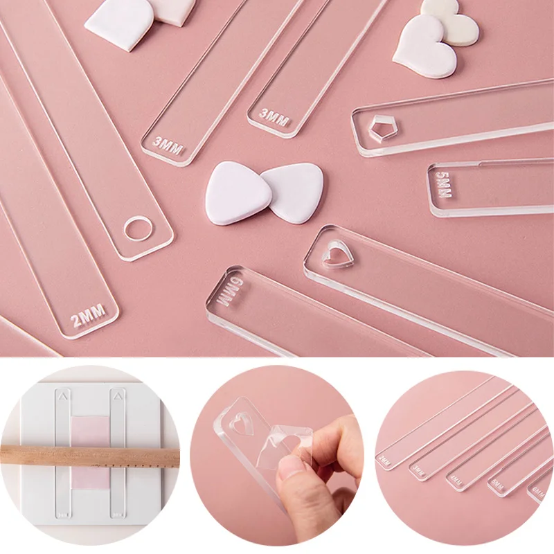 Acrylic Soft Clay Ruler 2Pcs Transparent Soft Pottery Clay Thickness Rulers Multi-size Pastry Tools DIY Jewelry Handmade Gadgets
