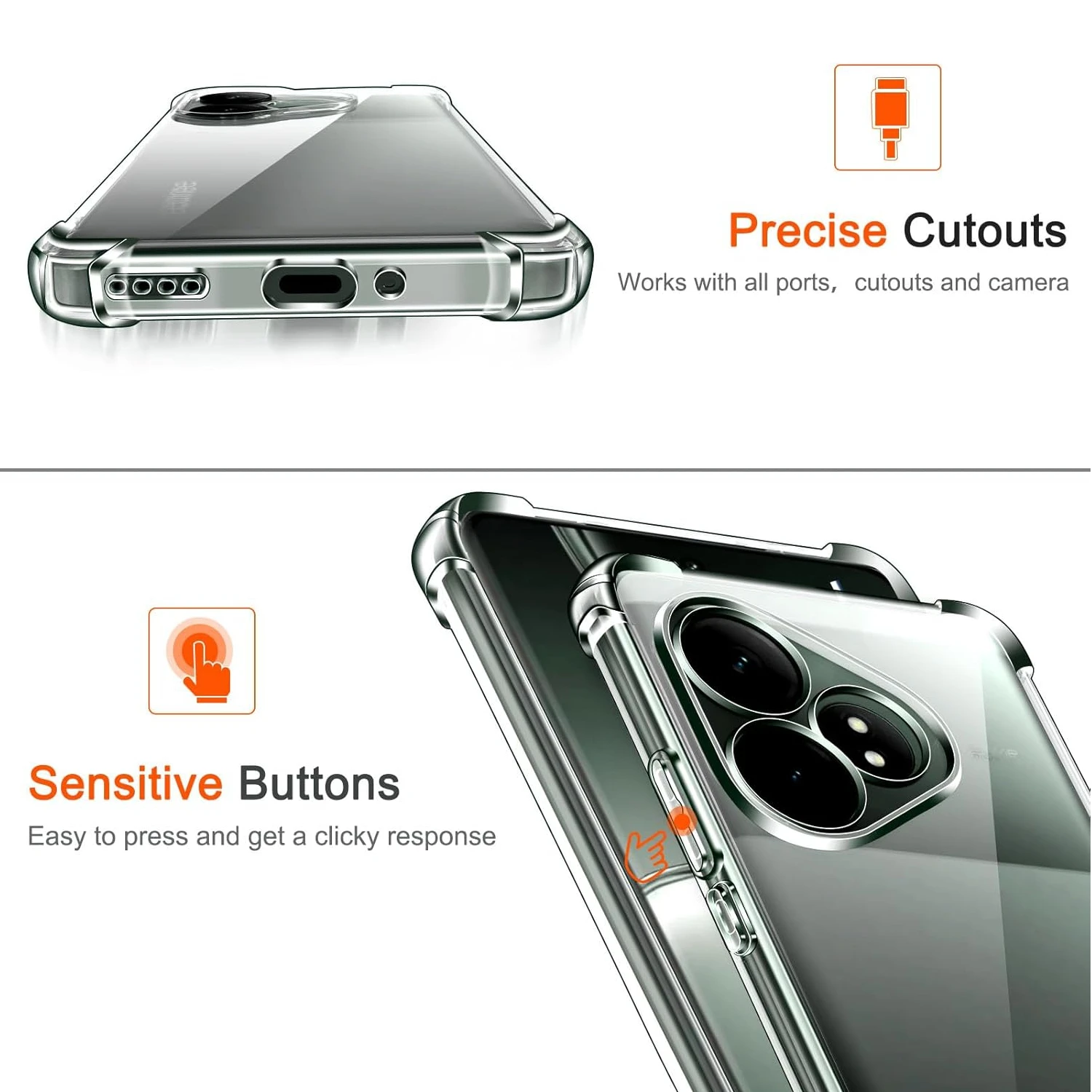 Shockproof Clear TPU Protective Phone Case with Four-Corner Reinforcement