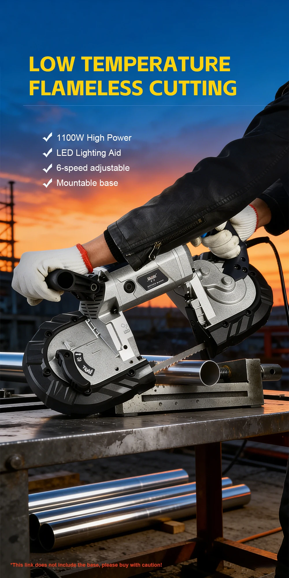 1100W Portable Band Saw Machine 0-45° Angle Cutting Machine Band Saw with LED Li