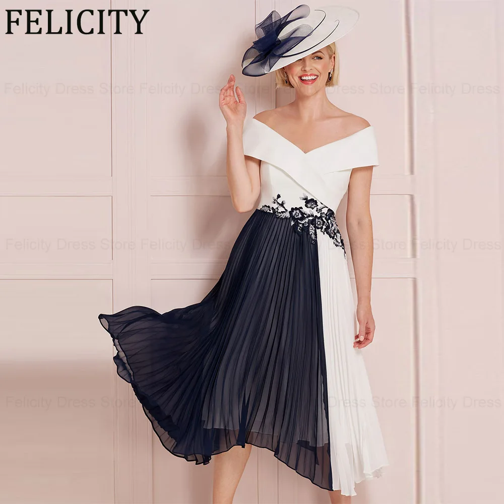 

FELICITY Elegant Applique Mother of the Bride Dress 2024 A-Line Off the Shoulder Wedding Guest Dresses Tea-Length Evening Gowns
