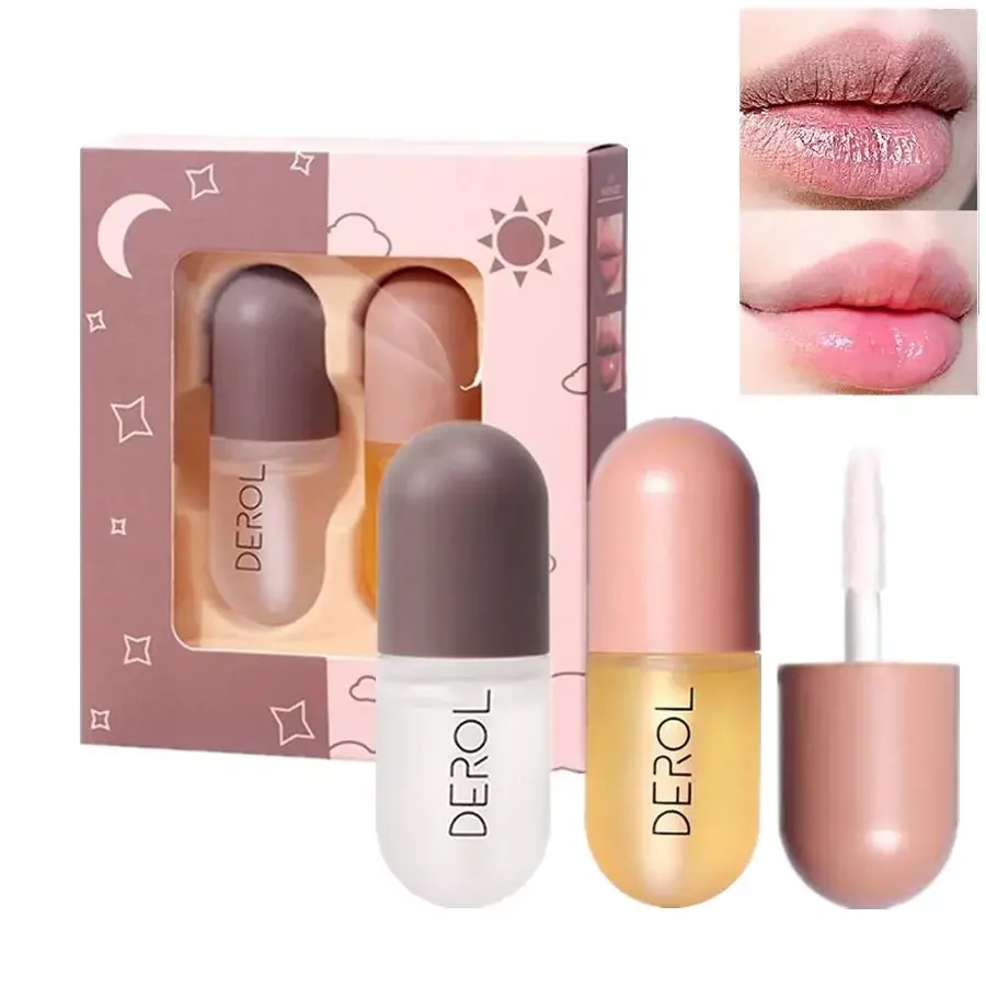 DEROL Lip Plumper Kit Day Night Instant Volume Lips Plumper Oil Moisturizing Repairing Reduce Lip Fine Line Serum Cosmetic