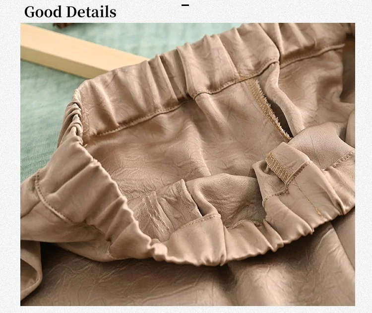 New Chinese Style Women Summer Thin Faux Acetate Wide Leg Pants Women Fall High Waist Slim Straight Lean Casual Pants