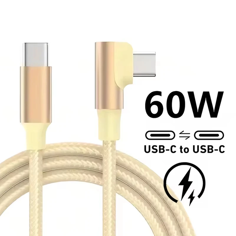 60W Elbow USB C Type C Fast Charging Cable for iPhone 17 16 15 Pro Max Samsung S25 S24 Xiaomi Redmi POCO OnePlus Oppo Vivo