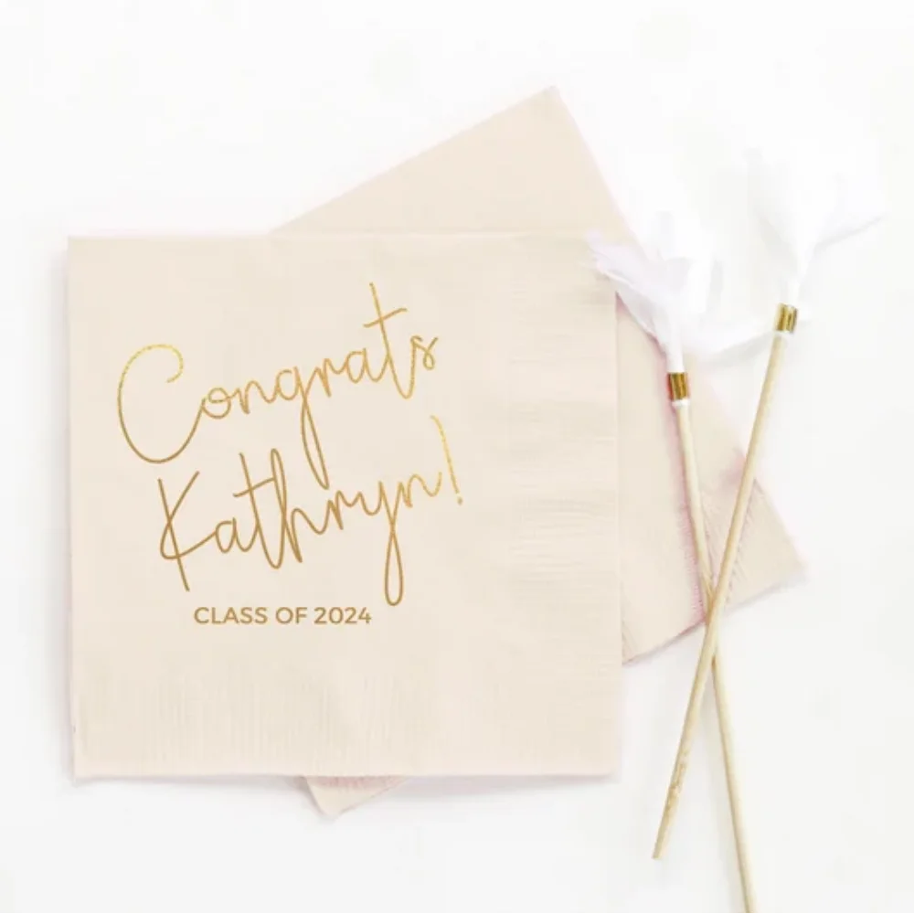 

50Pcs Personalized Graduation Napkins, Class of 2024 Graduation Party Decorations - Cocktail, Luncheon, Dinner, and Guest Towels