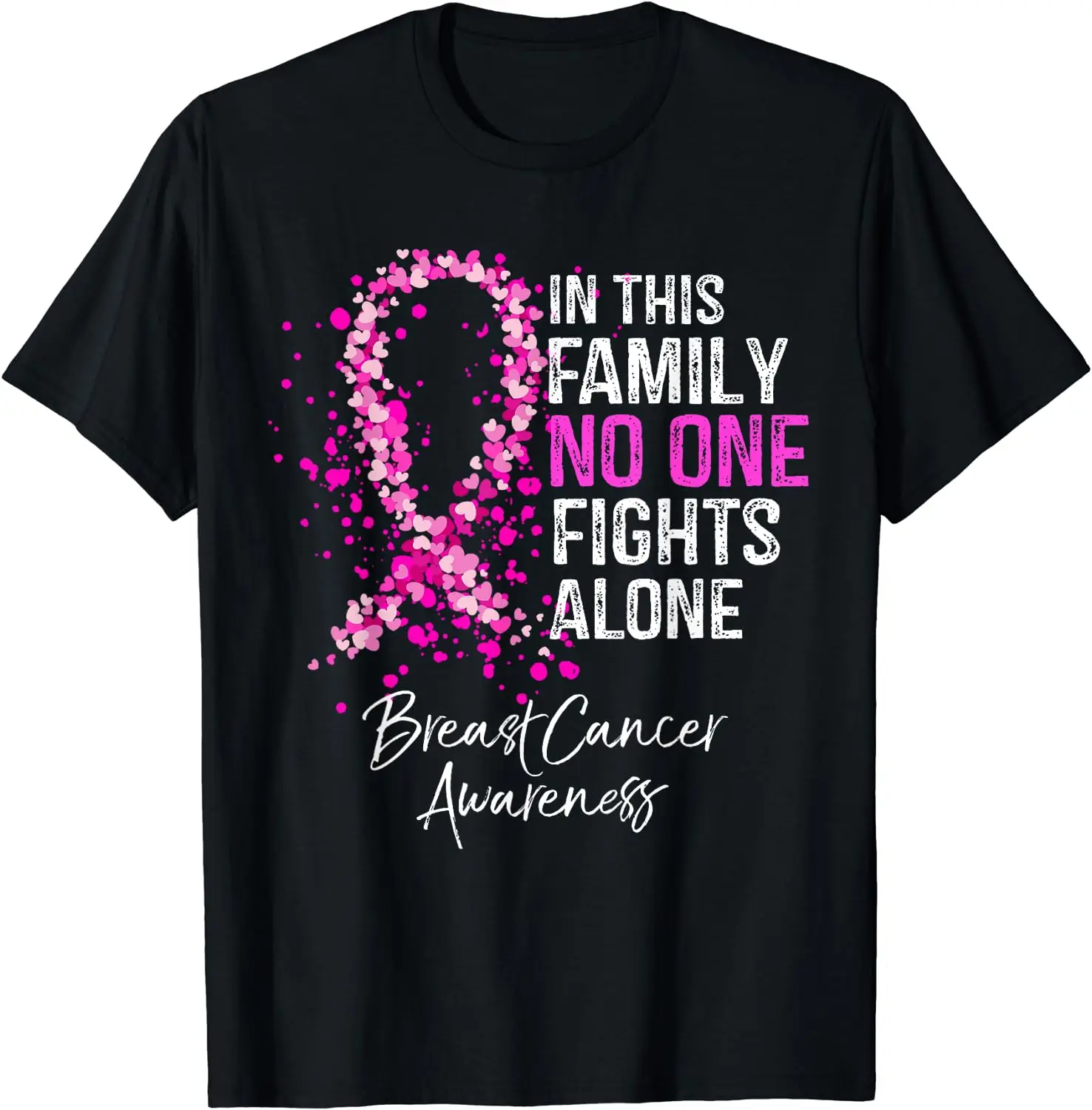 

In This Family No One Fights Alone Breast Cancer Awareness T-Shirt Watercolor Pattern Pink Dot Cotton Daily Four Seasons Tees