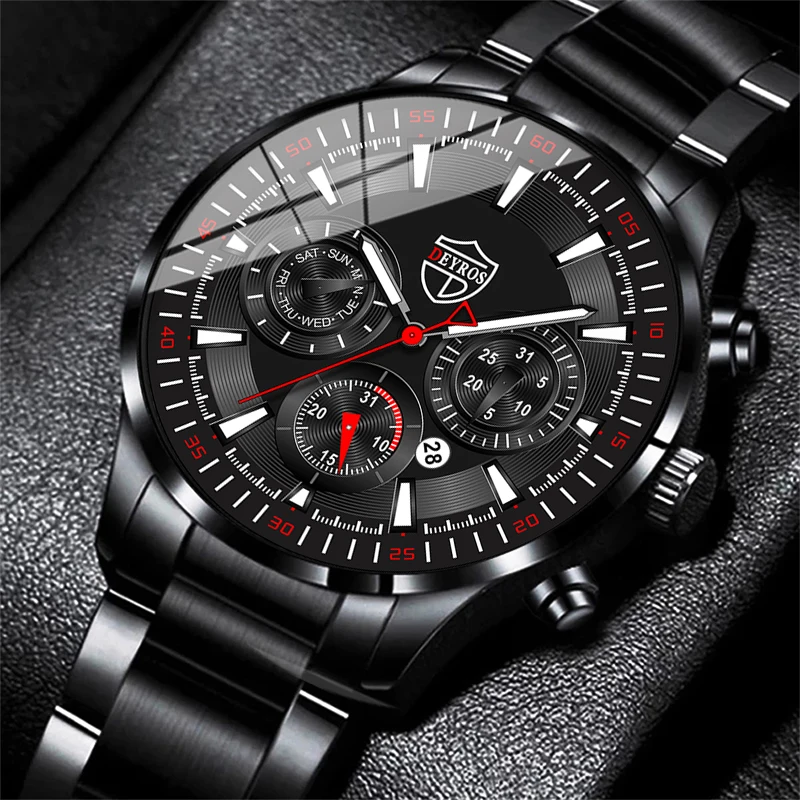 Mens Watches Set Sports Stainless Steel Quartz Watch Business Casual Wrist Watch