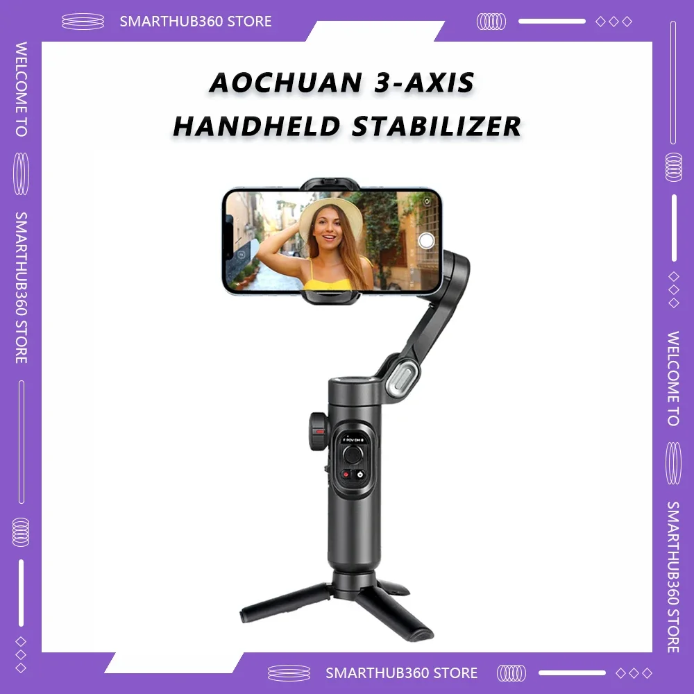 AOCHUAN 3-Axis Handheld Gimbal Stabilizer for Smartphone with Fill Light Vlog Smart XEfor IPhone Android Face Tracking