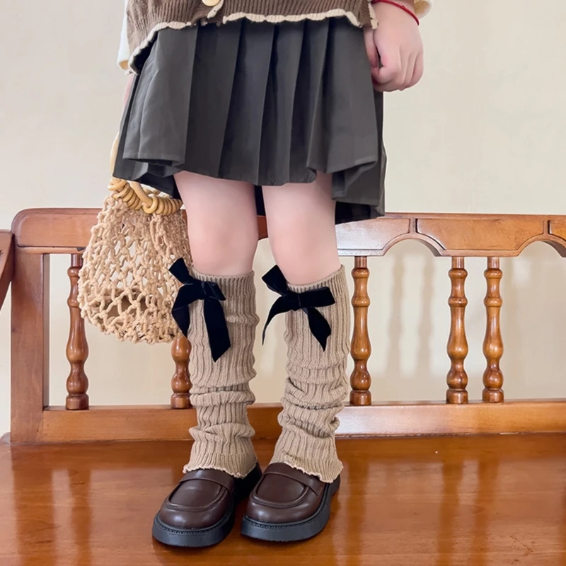 Bowknot Leg Warmers 무릎 높이 양말 뜨개질 스타킹 소녀 봄 레깅스 Dropship