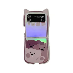 Cute Cartoon 3D Cat Ear Protective Case - Fashionable & Lovable Flip Phone Back Cover for Galaxy Z Flip7 (Bear(Only Case))