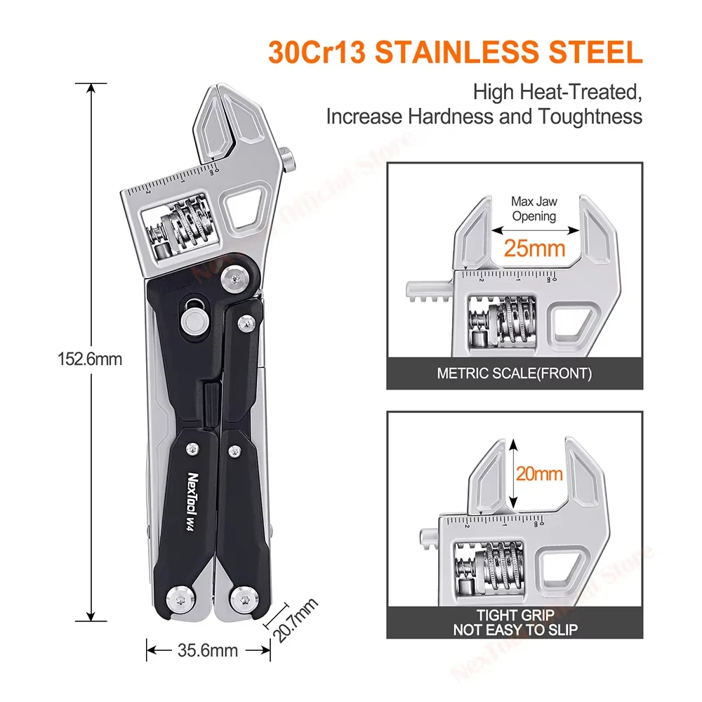 NexTool W4 조절식 렌치 11-in-1 멀티툴 렌치 접이식 펜치 나이프 수공구 스크루드라이버 목공용 톱 목공 도구