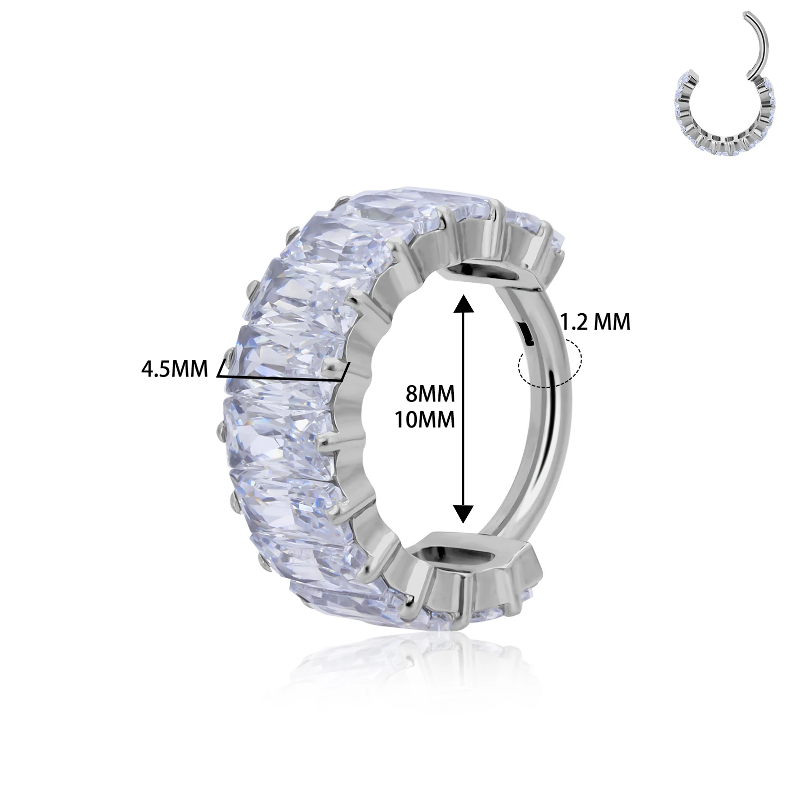 ASTM F-136 Titanium Ear Nose PIERC Cartilage Earring Earlobe Piercing CZ Paved Side Rings Hoops Clicke Tragus Ring Jewellery