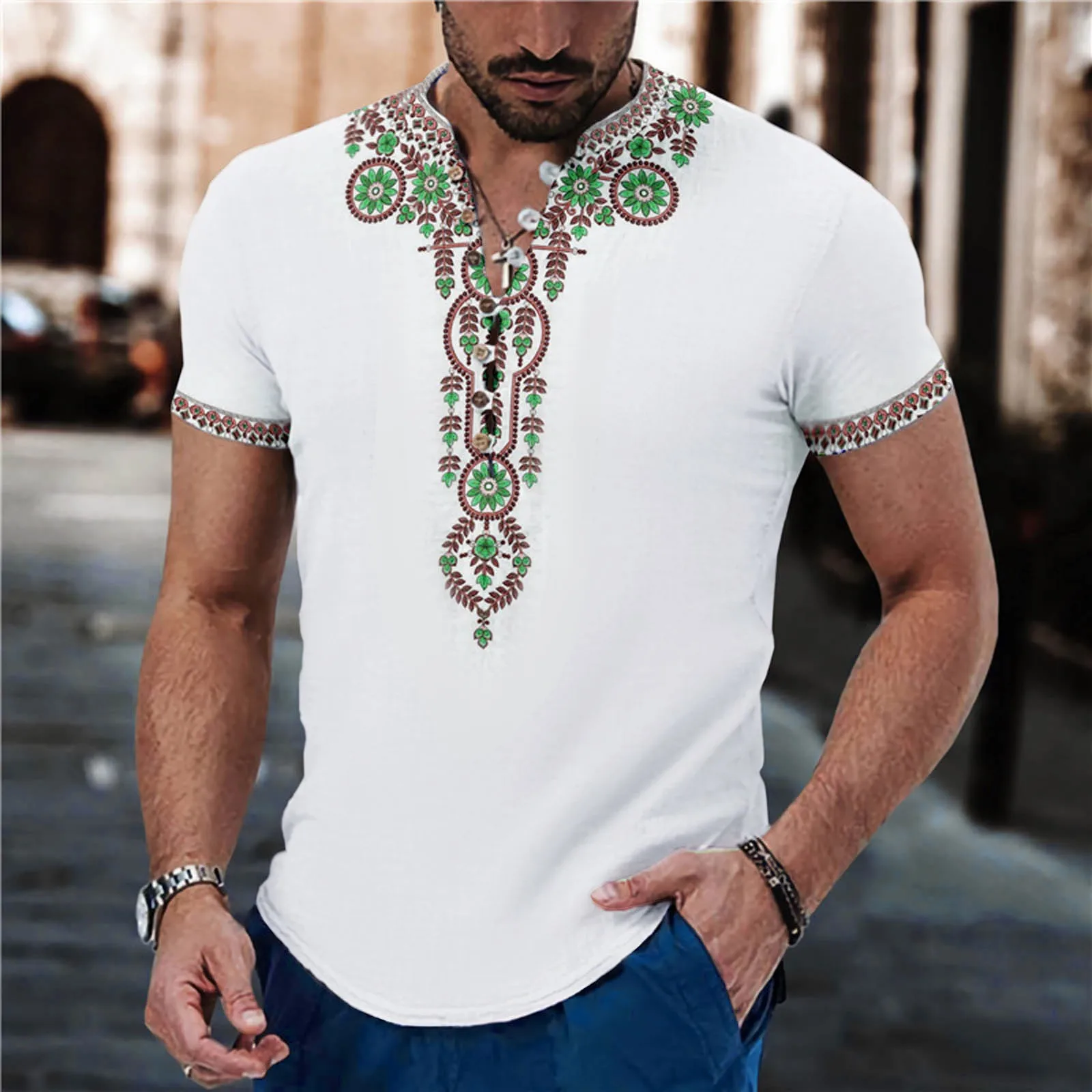 Printed Casual Shirt For Men Vintage Summer Blouses Loose Short Sleeved Shirt Fashion Daily Blouse Male Pullover Top Camisas