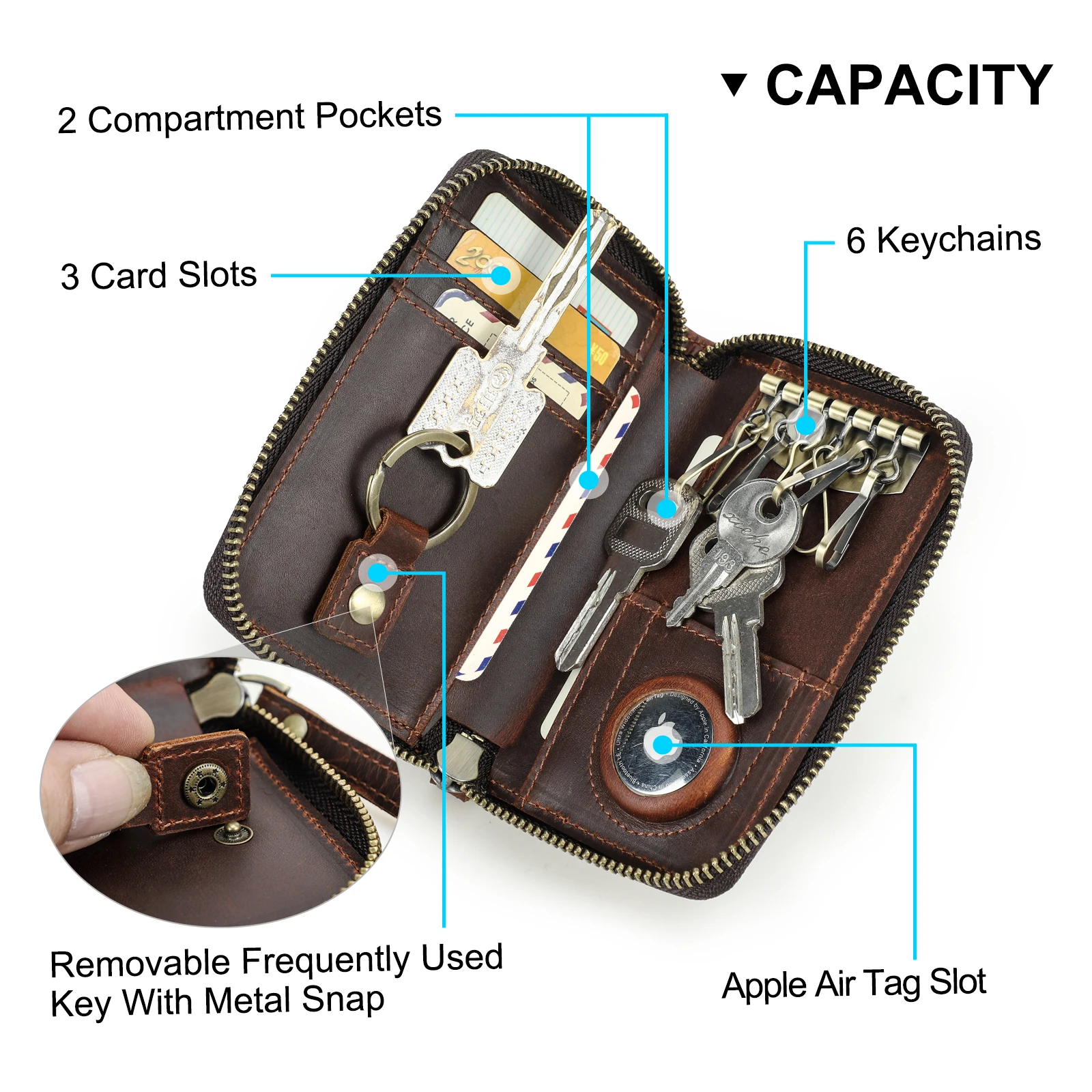 CONTACT'S Genuine Leather Key Wallets Key Chain Holder Full