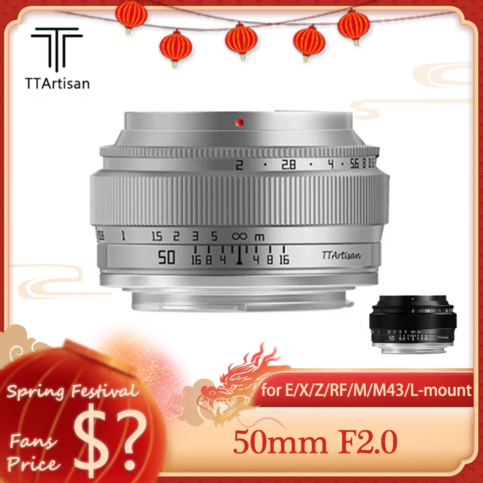 Ttartisan 50Mm F2.0 Mf Full Frame Lente Leggera Per Portraiture Humanity Still-Life Compatibile Con Sony Canon Nikon Olympus