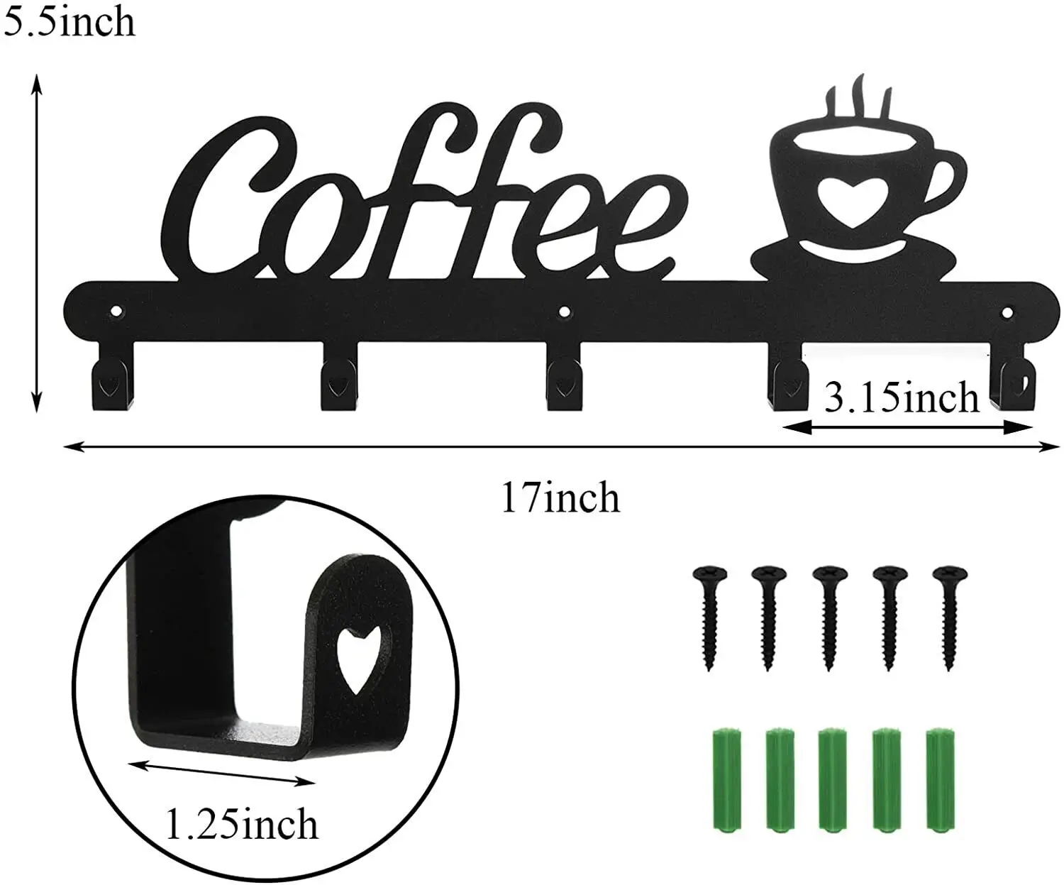 Coffee Mug Holder Wall Mounted, Metal Coffee Mug Rack for Wall, Coffee Cup Rack wall hooks，coat hooks，coat hanger 2