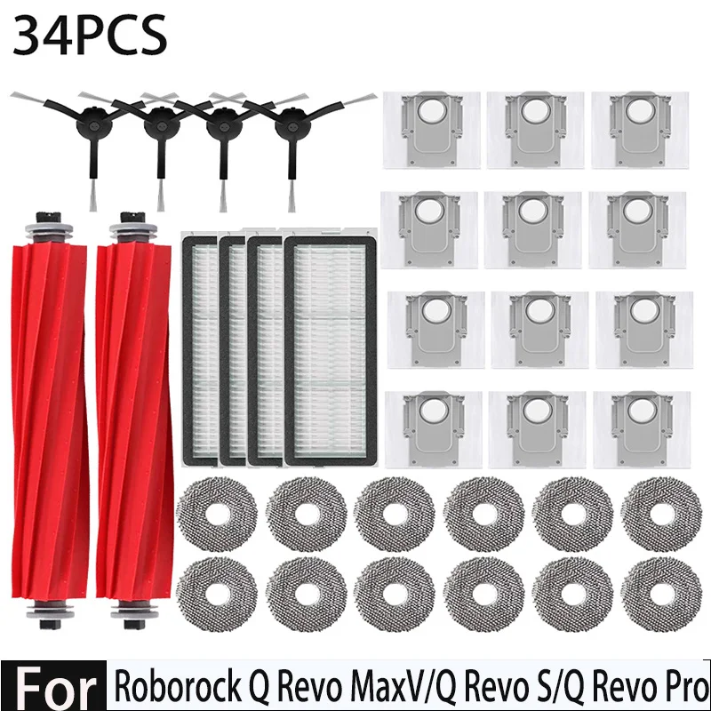 Roborock Robot Vacuum Accessory Kit - Dust Bag, Main and Side Brush, Filter, and Mop Cloths
