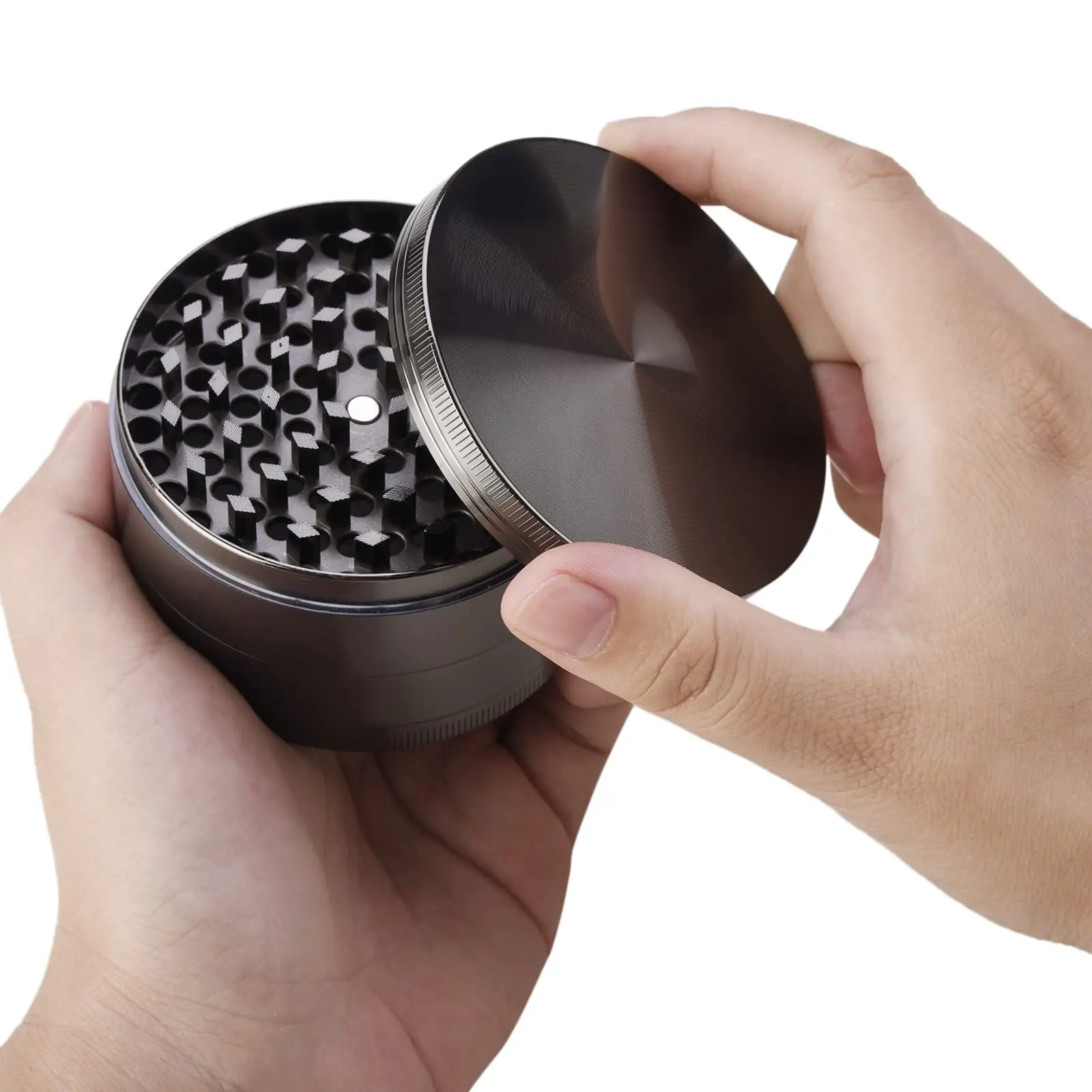 Herb Grinder Tobacco Grinder Gun-Black Zinc Alloy 4 Layer 40/63mm Spice Crusher Manual Rolling Tool with Pollen Catcher