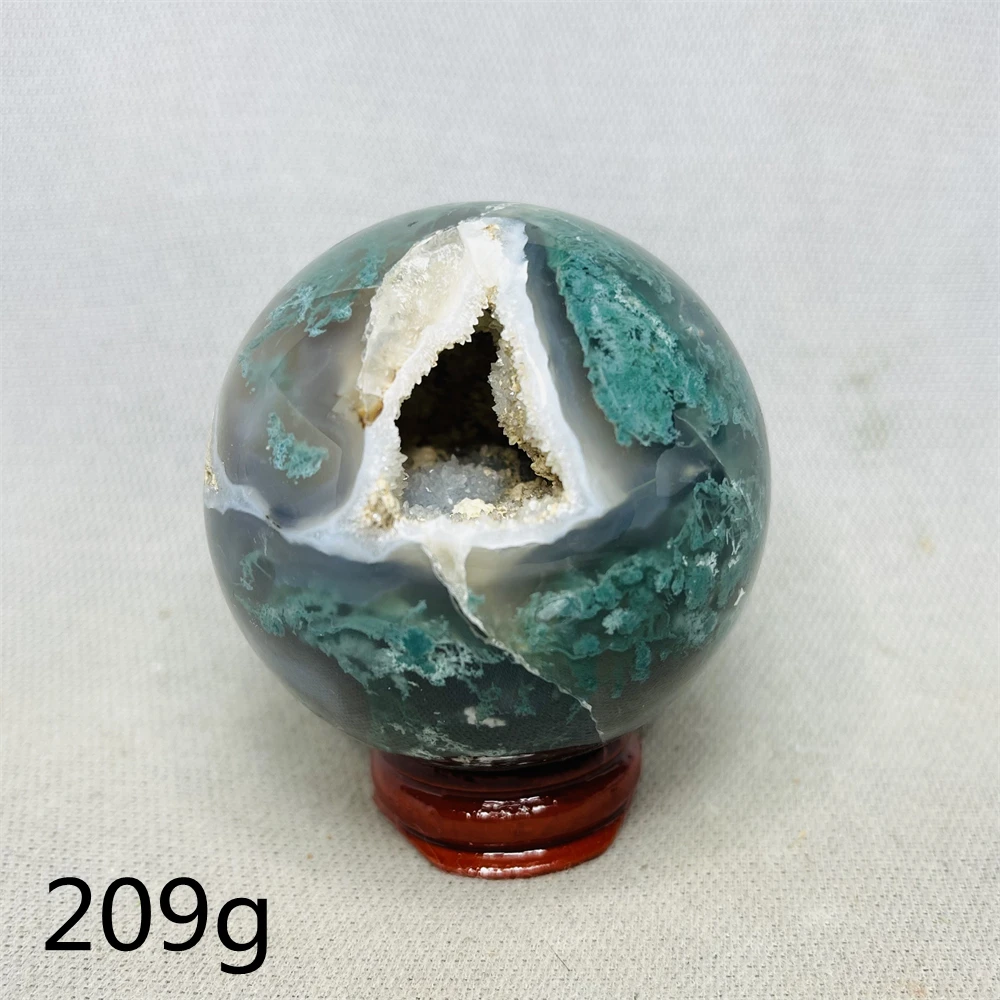 Peculiar Geode Moss Agate Ball Home Room Decoration Natural Gem Crystal Feng Shui Yoga Chakra Stone Healing Mineral Specimen 2