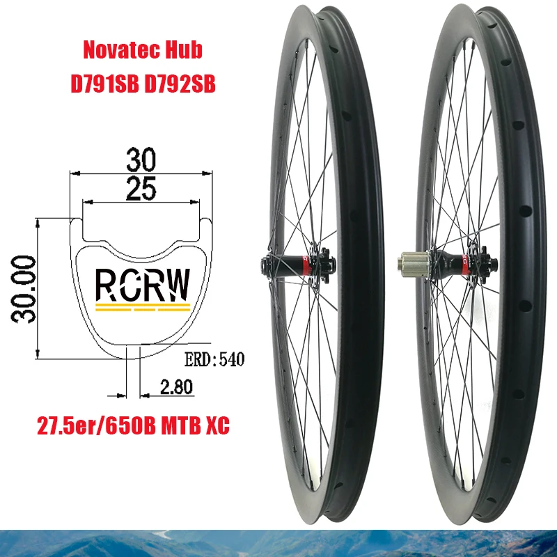 27.5Er 650B Mtb Xc 30 X30Mm Wheelset Cerchio Asimmetrico In Carbonio 28/32H Wide 30 Deep 30 Novatec D791Sb D792Sb Shima Xd Microspline Hub